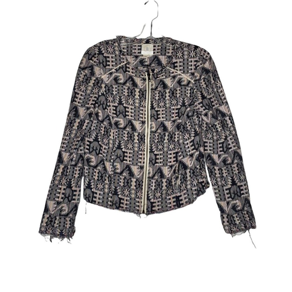 Hei Hei Anthropologie Tribal Tapestry Zip Front Jacket Geometric Frayed Hem 4